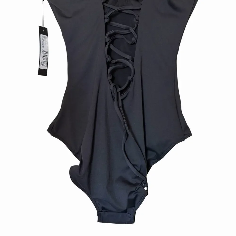 TA3 Lifty One Piece Swimsuit Black Corset Sculpting Lace Back Size Small NWT